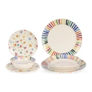 طقم عشاء، 24 قطعه، ل 6 افراد، بورسلين، صناعه تركيه، تصميم مرح  بالألوان جذابه - متعدد الألوان