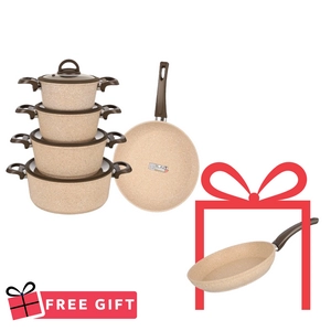 Cookin Cookware Set, 9 Pieces, Bio Granite - Brown Stone