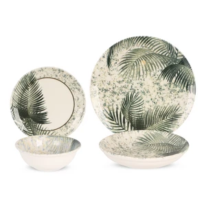طقم عشاء، 24 قطعه ل 6 افراد، بورسلين، صناعه تركيه، تصميم أوراق الشجر - اخضر