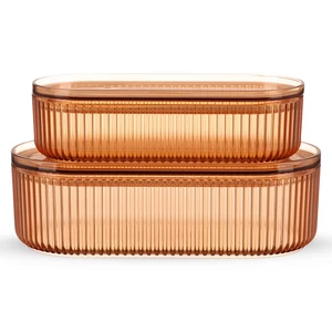 بيرلى طقم حافظات ولانش بوكس ، قطعتين سعة (1000+2000مل )، تصميم بيضاوى مخطط، اكريليك - عسلى من ويلينى