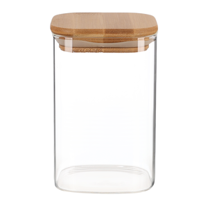 طقم تخزين الطعام، 4 قطع بمقاسات مختلفه، زجاج نقى بغطاء خشب طبيعى - شفاف