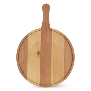 لوح تقطيع وتقديم بيد ، دائرى  ، خشب زان وموسكى طبيعى - خشبى فاتح 