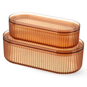 بيرلى طقم حافظات ولانش بوكس ، قطعتين سعة (1000+2000مل )، تصميم بيضاوى مخطط، اكريليك - عسلى من ويلينى