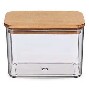 طقم حافظات طعام، 3 قطع اكريليك باغطيه خشبيه (2×900مل+ 2100مل)، رمادى من ويلينى