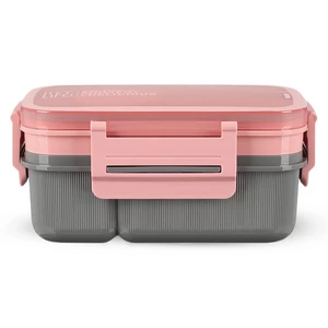 لانش بوكس، دورين مع ملعقه وشوكه ، تصميم مخطط، بلاستيك عالى الجوده - بينك