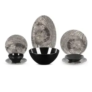 طقم عشاء هومى بلاس، ميلامين صحى، 26 قطعه ل6 افراد - رمادى 