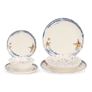 طقم عشاء بورسلين تركي، 24 قطعة - أوف وايت ازرق