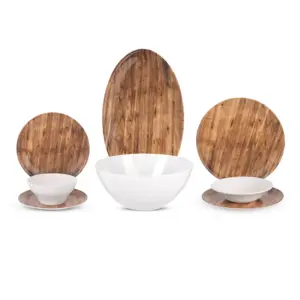 طقم عشاء هومى بلاس، ميلامين صحى، 26 قطعه ل 6 افراد - خشبى 