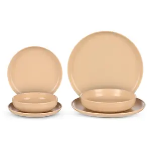 طقم عشاء تولو بورسلين تركى عالى الجوده، 24 قطعه ل 6 افراد - كريمى مطفى 