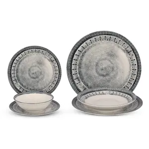 طقم عشاء تولو، بورسلين تركى عالى الجوده، 24 قطعه ل 6 افراد - رمادى