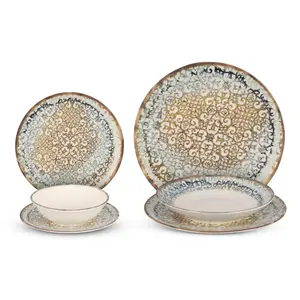 Tulu Cordoba Dinner Set, 24 Pieces for 6 Persons, Made in Turkey, Porcelain - Multi Colors